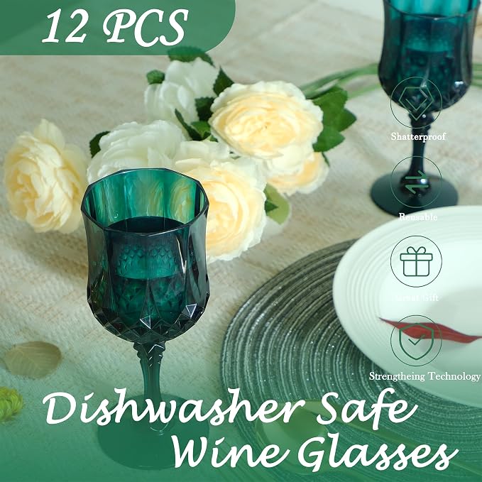 12Pack Plastic Wine Glasses, 7oz Vintage Goblets - Image 5