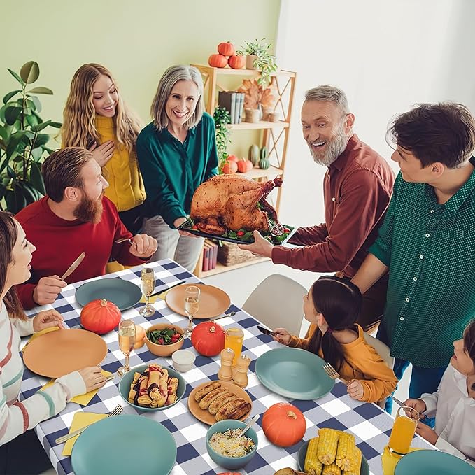 Smiry Rectangle Picnic Table Cloth, Elastic Waterproof Fitted Vinyl Tablecloths, Flannel Backed Buffalo Plaid Table Covers for Dining, Camping, Outdoor (White and Navy, 36" x 96")