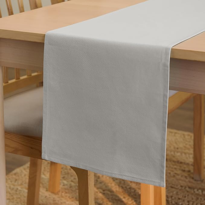 Encasa XO Table Runner, Cotton Canvas Dining Runner 13"x72" | Light Grey by EncasaXO