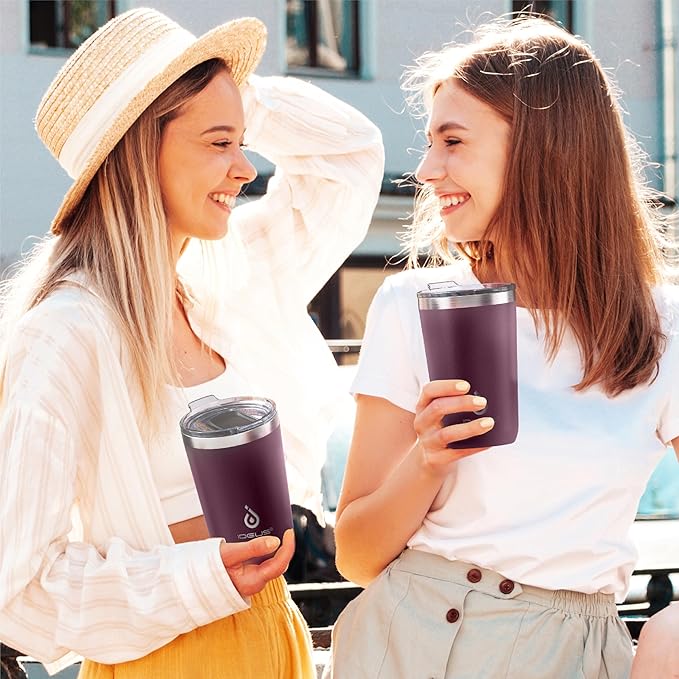 Ideus 20 oz Tumbler, Travel Coffee Mug with Splash Proof Sliding Lid, Double Wall Stainless Steel Vacuum Insulated Coffee Mug for Home and Office, Keep Beverages Hot or Cold, Red Violet
