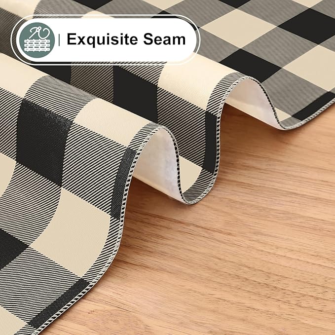 misaya Rectangle Waterproof Vinyl Table Cloth, Buffalo Flannel Backed Tablecloth, Wipeable Plastic Table Cover for Dinner, Kitchen, Outdoor (60" x 120", Black and Beige)