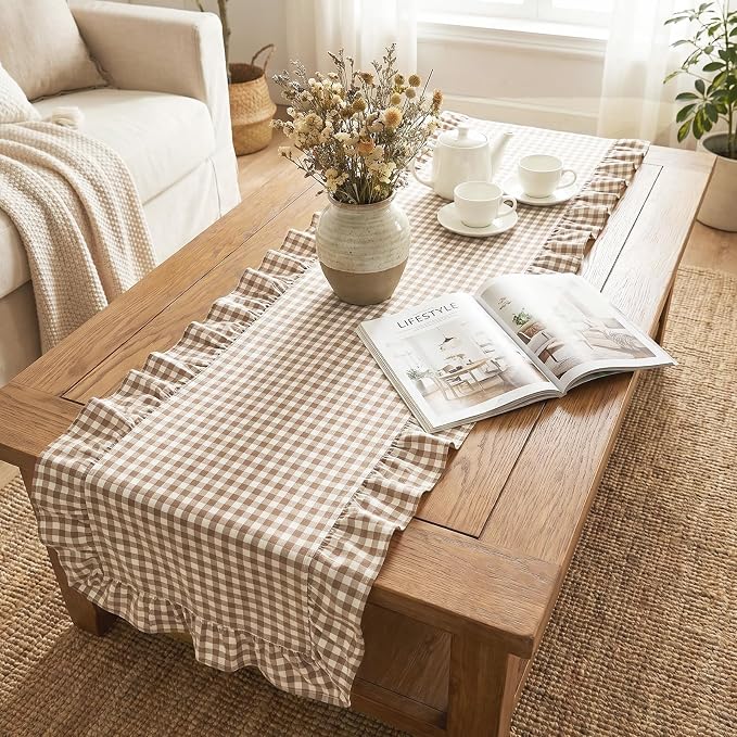 Eternal Beauty 14x72 Gingham Ruffle Table Runner - Image 5