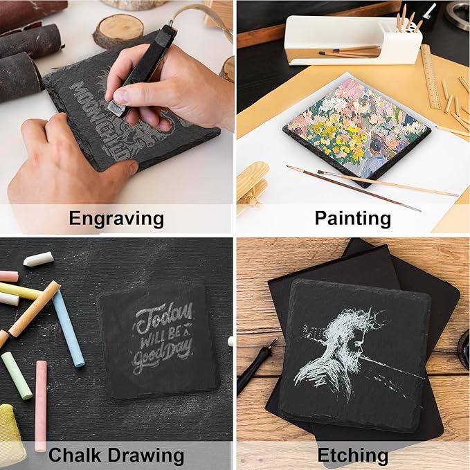 Slate Coasters Set of24,4-Inch Black Square Stone Drink Coasters with Scratch-Resistant Backing,Durable Tabletop Protection for Home Office Kitchen,Ideal Housewarming Wedding Gifts