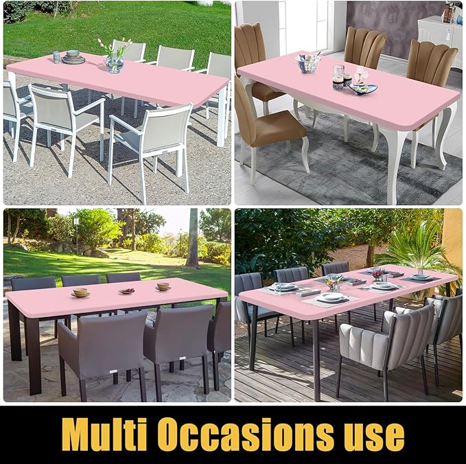 Smiry Rectangle Picnic Table Cloth, Waterproof Elastic Fitted Tablecloths for 5 Foot Tables, Washable Polyester Table Cover for Camping, Valentine's Day and Outdoor (Pink, 30"x60")