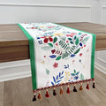 Floral Table Runner with Tassel Edges, Cotton Blend Decorative Runner by QGENUINE