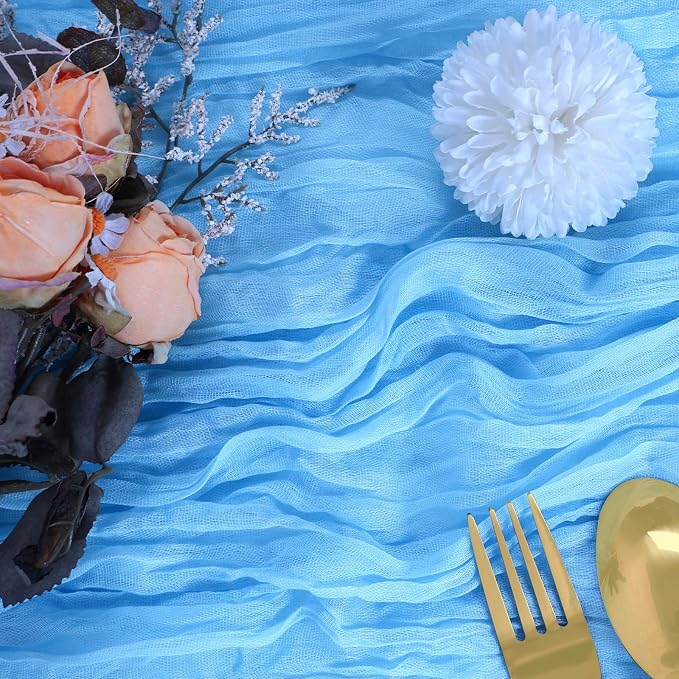 12 Pack Baby Blue Cheesecloth Table Runner 35 x 120 Inch | Boho Gauze Fabric - Image 2