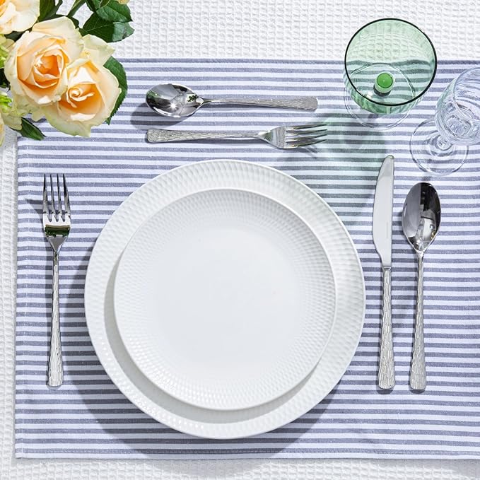 KINGSTONE Hammered Silverware Set, 30-Piece Flatware Set, 18/10 Stainless Steel Premium Cutlery with Unique Ripple Handles Design Mirror Polished - Dishwasher Safe