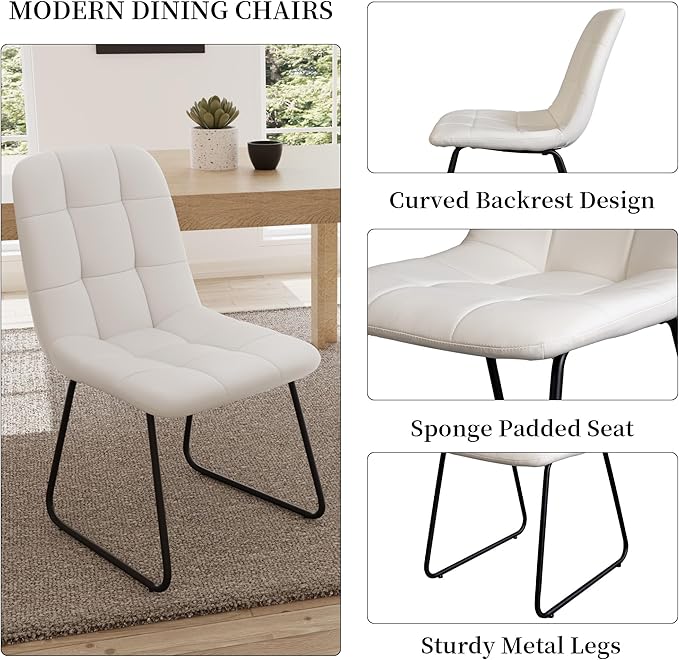 43.3 Inch Round Dining Table Set for 4, Modern Small Kitchen Coffee Set for Dining Room Kitchen Apartment (Cream Table+4 U-Shaped White Chairs)