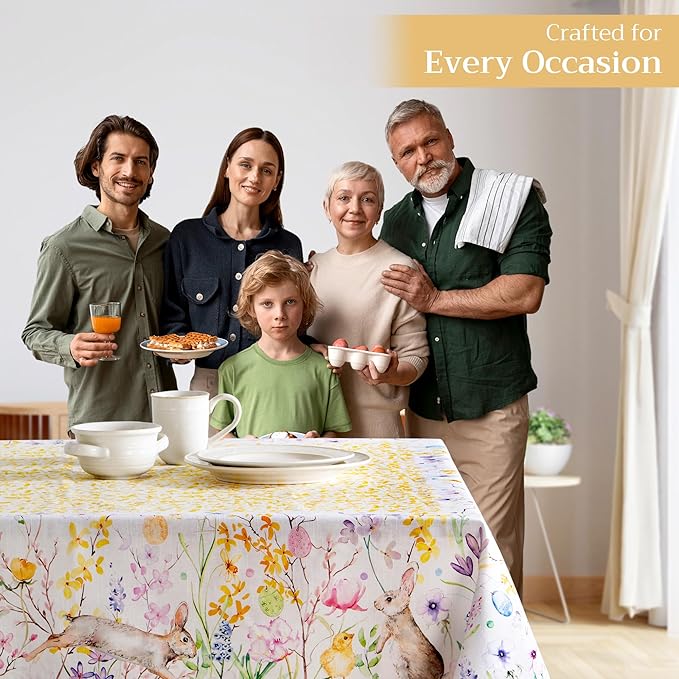Maison d' Hermine Table Cloth Square Table 100% Cotton 54 x 54 Inches Tablecloth Reusable Decorative for Dining Room Farmhouse Home Valentines Day Decorations Spring Summer - Easter Zest