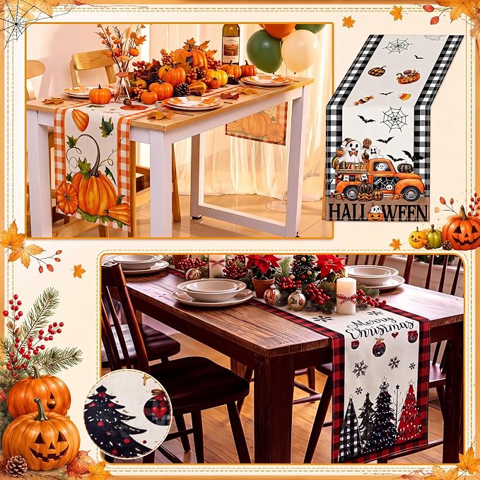 Gilprop 3 Pcs Holiday Table Runners Seasonal Tablecloth, 13x72 Inch | Farmhouse - Image 5