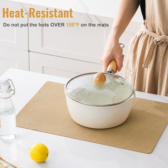 Jovono Faux Leather Placemats Set of 4, Waterproof Washable Table Mats, Easy-Clean Heat Resistant Kitchen Vinyl Place Mat for Dining Table, Restaurant, Indoor, 17.8"x11.8", Yellow