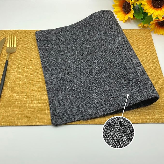 Rilassato Textile Placemats, Set of 4 Heat-Resistant Placemats for Kitchen Table, Washable Durable Linen Table Mats Woven Placemats (4, Charcoal Grey)