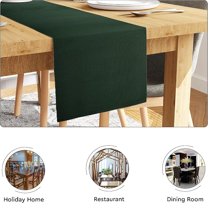 Encasa XO Table Runner, Yarn Dyed Ribbed Cotton 13"x59" | Dark Green, 12-Ply - Image 4