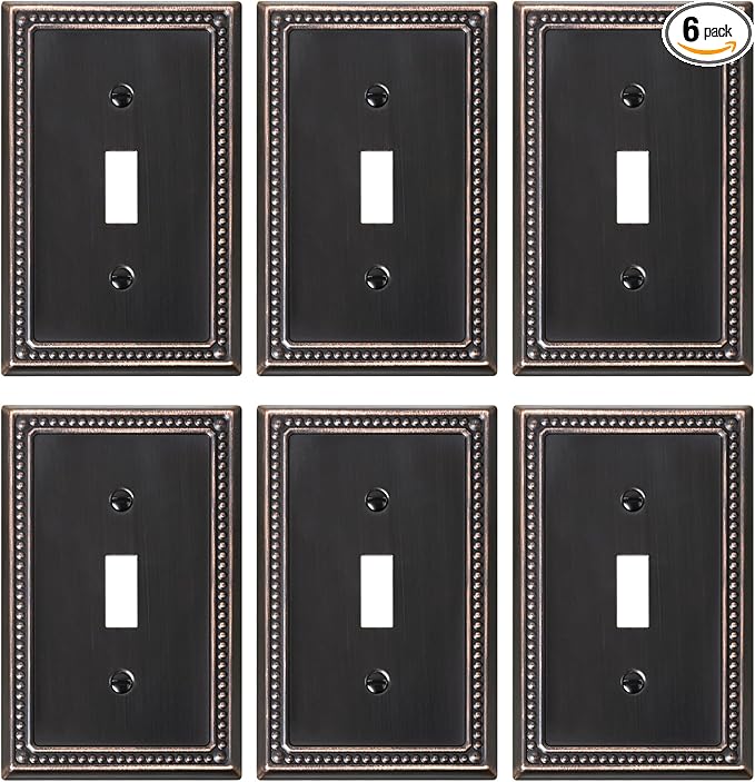 6-Pack Single Toggle Light Switch Cover Plate, Pearls Decorative Switch Plate Covers, Aged Bronze 1 Gang Metal Wall Plate, Corrosion Resistant