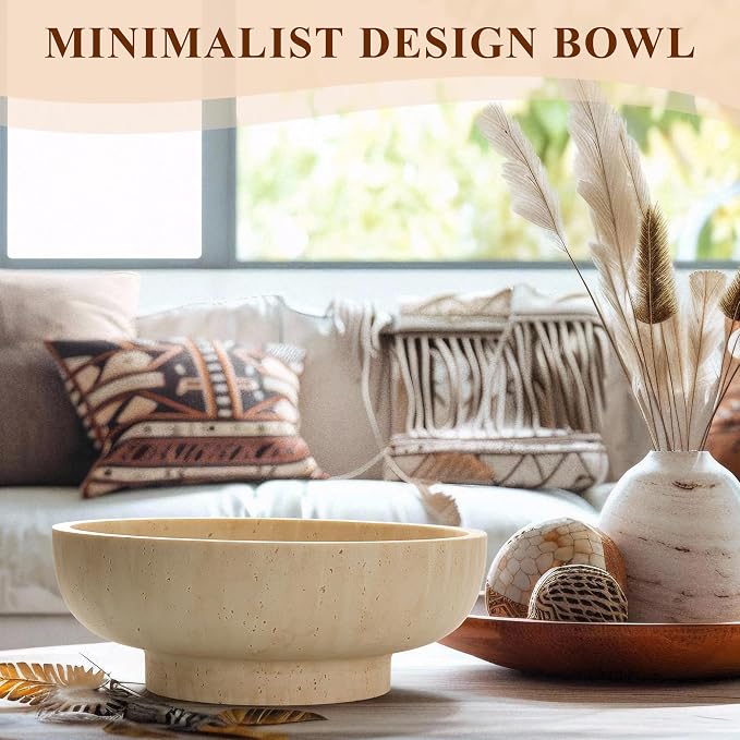 Decorative Resin Bowl, Large Fruit Bowl, Artificial Travertine Beige | Perfect - Image 3