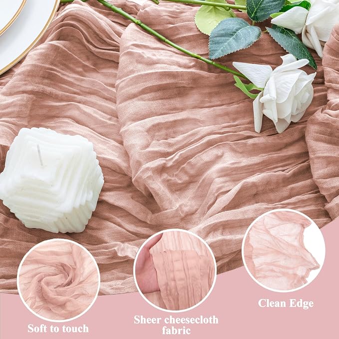 Cheesecloth Table Runner 10FT 2Pcs Dusty Pink Boho Gauze Sheer Runners | Cheese - Image 3
