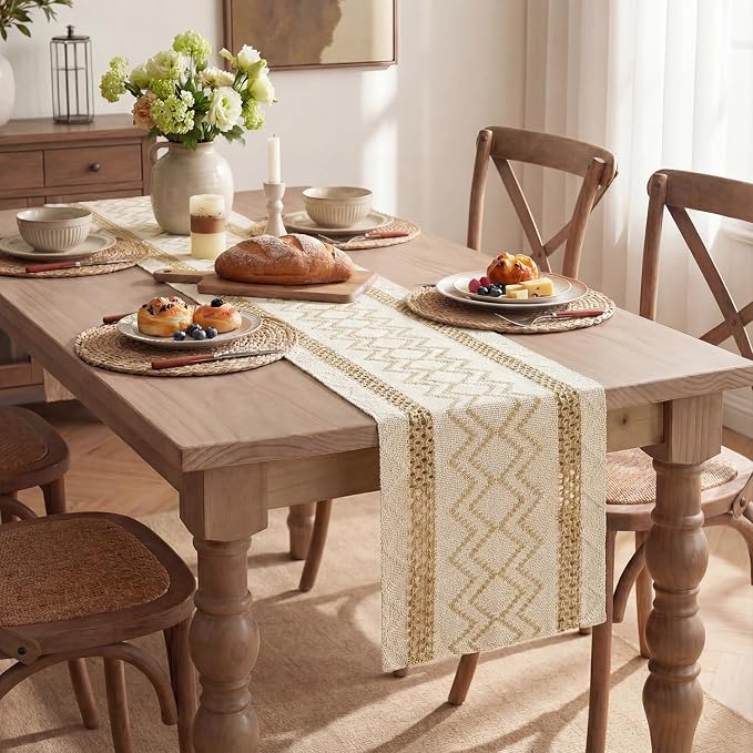 Artoid Mode Burlap Brown Stripe Diamond Woven Table Runner 12x120 Inch | - Image 5