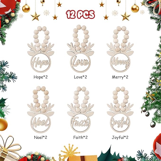 Christmas Napkin Rings Set of 12, Christmas Wooden Reindeer Napkin Rings for Winter Table Decorations, Wooden Farmhouse Napkins Holder for Xmas Holiday Wedding Party Home Ornaments