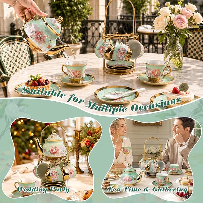 20 Pcs Porcelain Tea Set, European Ceramic Adult Tea Service Set - Image 5