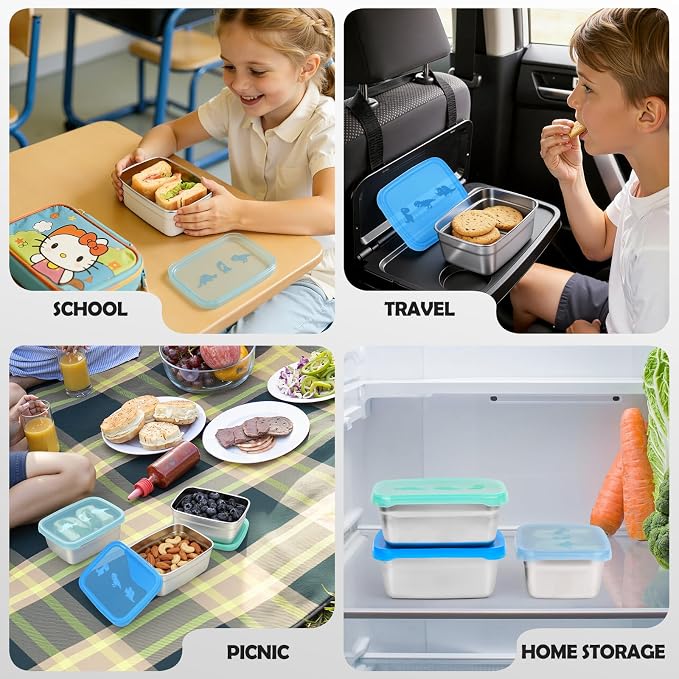 3-Pack Stainless Steel Snack Containers - 550ml Leakproof Colorful Lids - Image 8