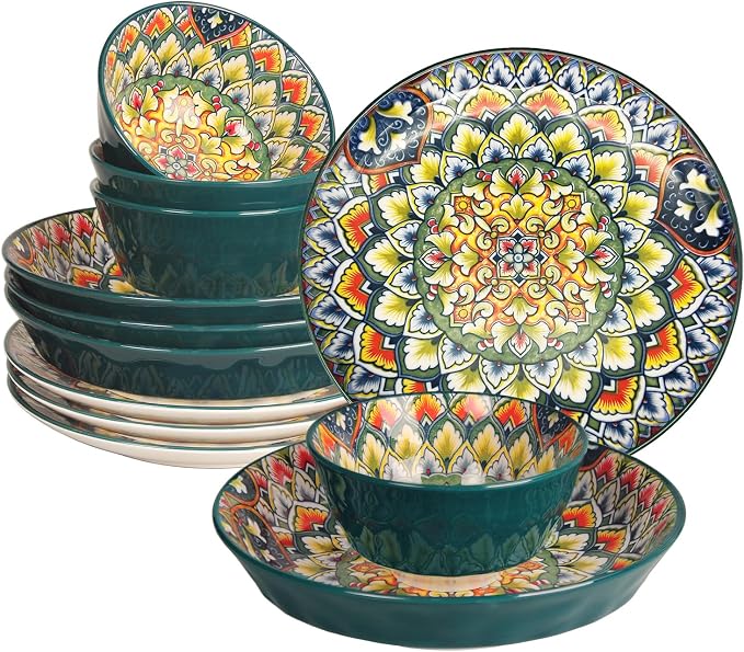 YA JU Mandala Dinnerware Sets Serves 4, Buffet Dinnerware, Boho Plates and by Jinsongdafa