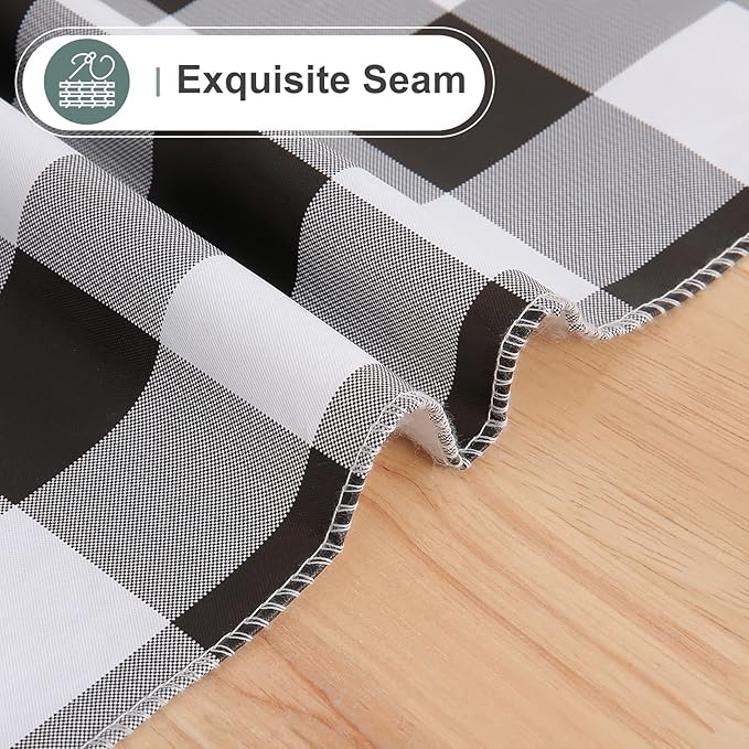 misaya Rectangle Waterproof Vinyl Table Cloth, Buffalo Flannel Backed Tablecloth, Wipeable Plastic Table Cover for Dinner, Kitchen, Outdoor (52" x 70", Black and White)