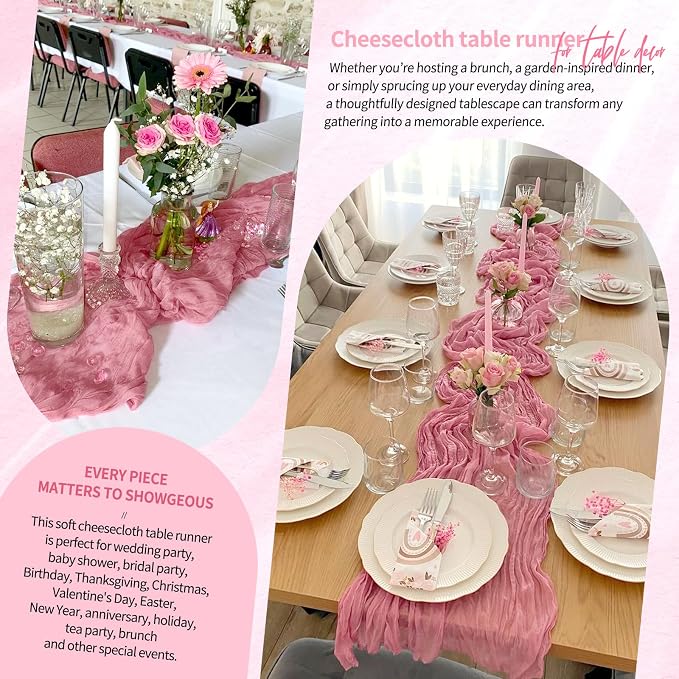 4 Pack Cheesecloth Table Runner 10FT Dusty Rose Table Runner Boho Gauze Cheese - Image 8