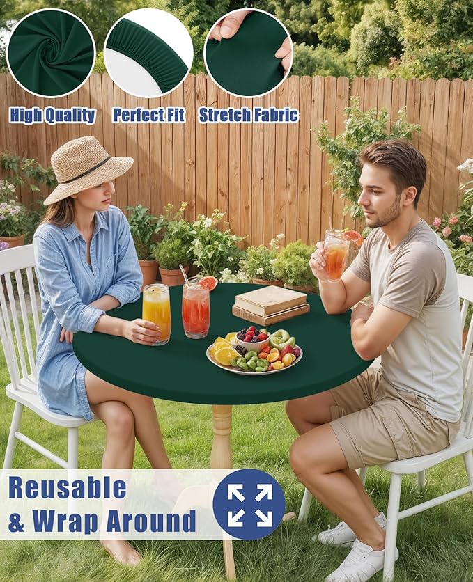 Round Spandex Tablecloth, Elastic Fitted Waterproof Tablecloths for 57"-68" Tables, Stretch Washable Picnic Table Cover for Camping, Dining, Indoor and Outdoor, Hunter Green