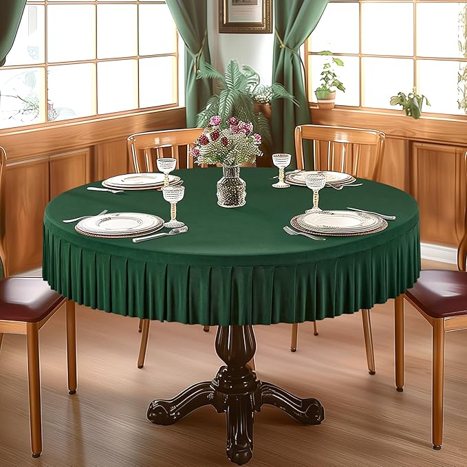 6 Pack Hunter Green Spandex Round Tablecloths for 72in Table, Stretchy Fitted 6FT Round Table Cloths, Wrinkle Free Table Cover with Skirt for Wedding Birthday Party Bridal Shower Banquet