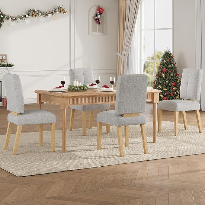 Wooden Dining Chairs Set of 2, Dining Room Chairs with Wood Legs, Cloud-Like Cushion & Reinforcement Structure Design for Kitchen/Living Room/Restaurant, Easy Assembly