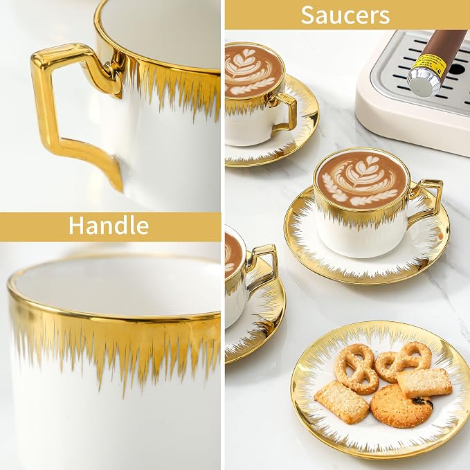 LETAOTAO Cappuccino Cups with Saucers, 8.5 oz Stackable Ceramic Coffee Cup and - Image 4