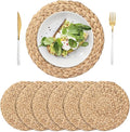 6 Pack 11.8" Woven Placemats, Natural Hand-Woven Water Hyacinth Placemats, Round Braided Rattan Tablemats for Dining Table, Large Weave Round Place Mats Heat Resistant Non-Slip Table Mats, 11.8 Inch