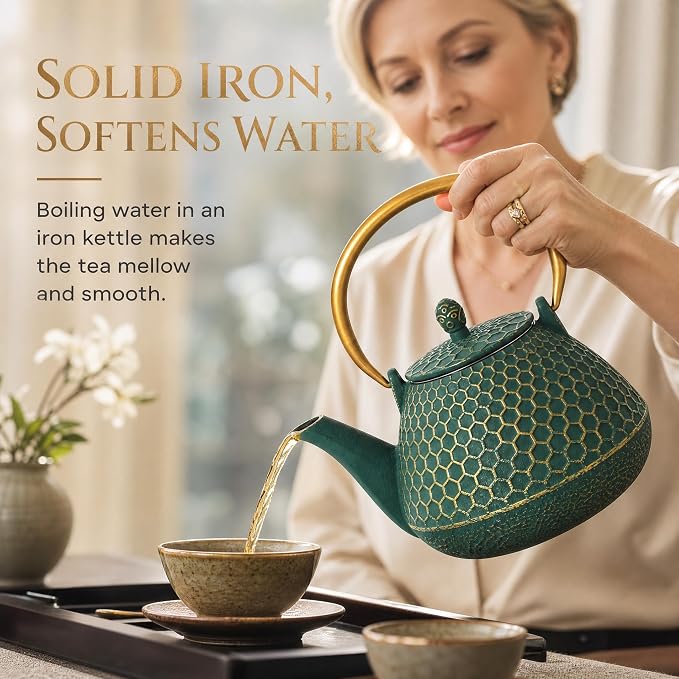 YJX 54oz Cast Iron Tea Kettle for Stovetop, Enameled Interior, Heavy and Durable - Image 8