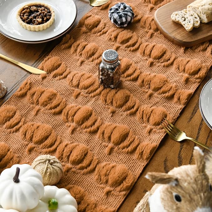 Artoid Mode Caramel Soft Faux Fur Pumpkins Fall Table Runner 13x36 Inch | - Image 4