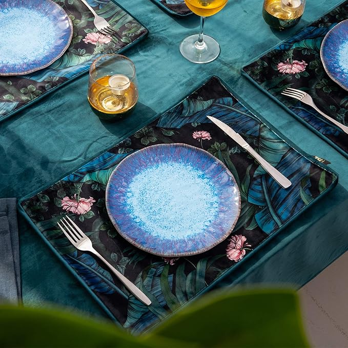 Melamine Salad Plate Plastic Dinner Plastic Plate Set of 6 Pcs 9 inch Round Lightweight Plates Shatter Proof Chip Resistant Dishwasher Safe Not Microware Not Oven(Deep Blue)