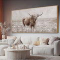 MLART99 Rustic Highland Cow Canvas Vintage Animal Print Brown Ox Wall Art Extra large Artwork- 32x70 Inch Decorative Piece for Country Style Home Decor for Living Room Entryway