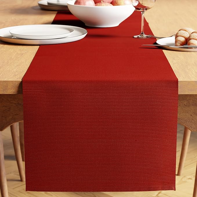 Encasa XO Table Runner, Yarn Dyed Ribbed Cotton 13"x59" | Solid Red, 12-Ply by EncasaXO