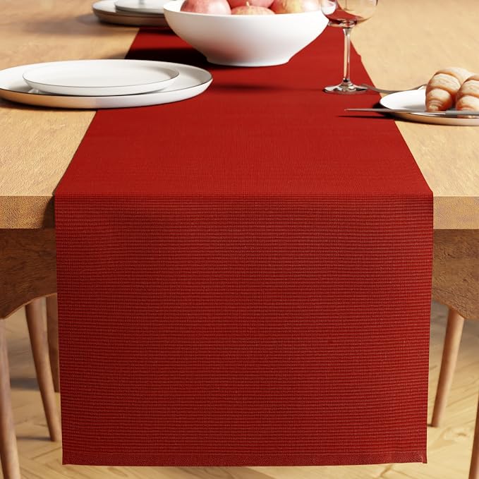 Encasa XO Table Runner, Yarn Dyed Ribbed Cotton 13"x79" | Solid Red, 12-Ply by EncasaXO