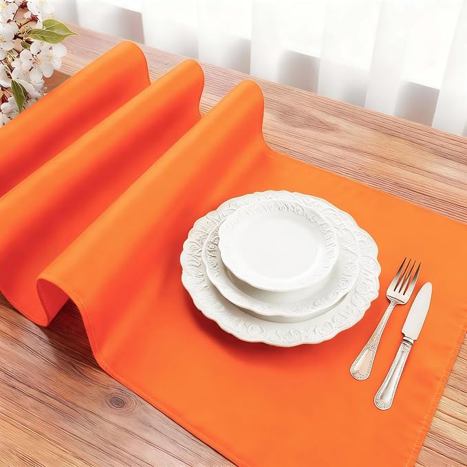 FOLINS&HOME Orange Waterproof Decorative Table Runner 108 Inches Long | 210GSM - Image 3