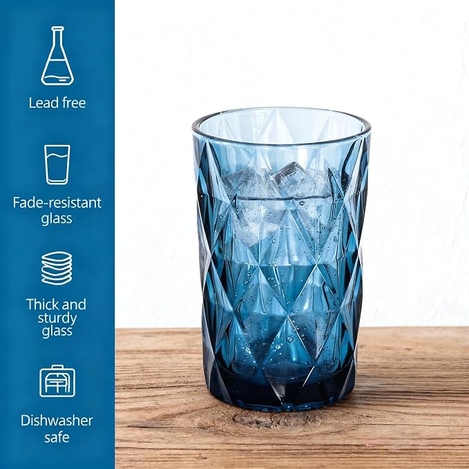 Bandesun Drinking Glass set of 6 Modern Glassware Diamond Pattern Tumbler - Image 3