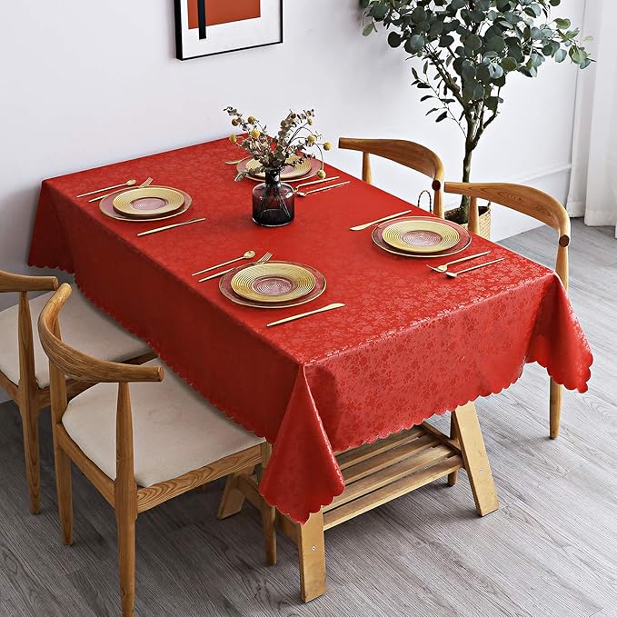 Smiry Rectangle Table Cloth, Waterproof Heavy Duty Vinyl Tablecloths, Wipeable Washable Table Cover for Kitchen and Dining Room (Red, 60" X 120")