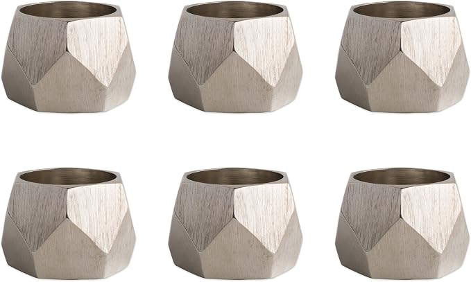 DII Decorative Geometric Napkin Ring Set, Triangle Band Silver by DII