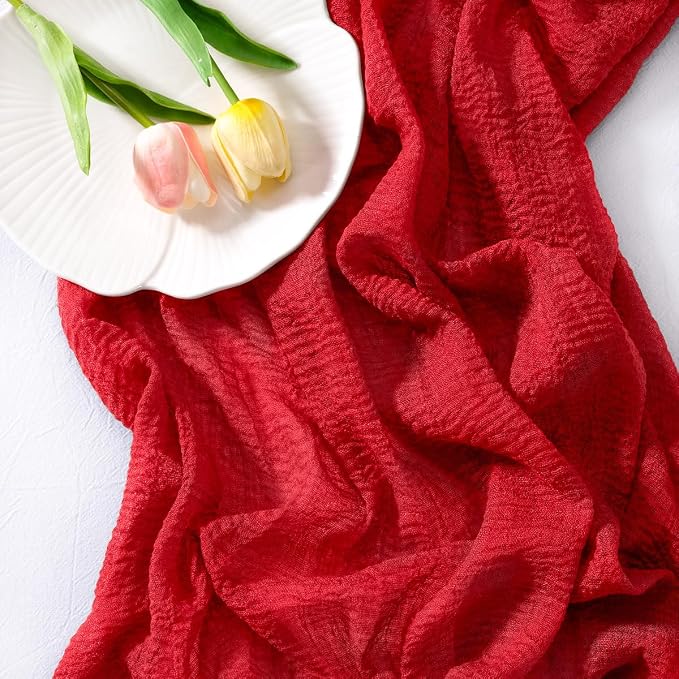 Cheesecloth Table Runner Summer Boho Wedding Shower Party Home Decor | Red - Image 2