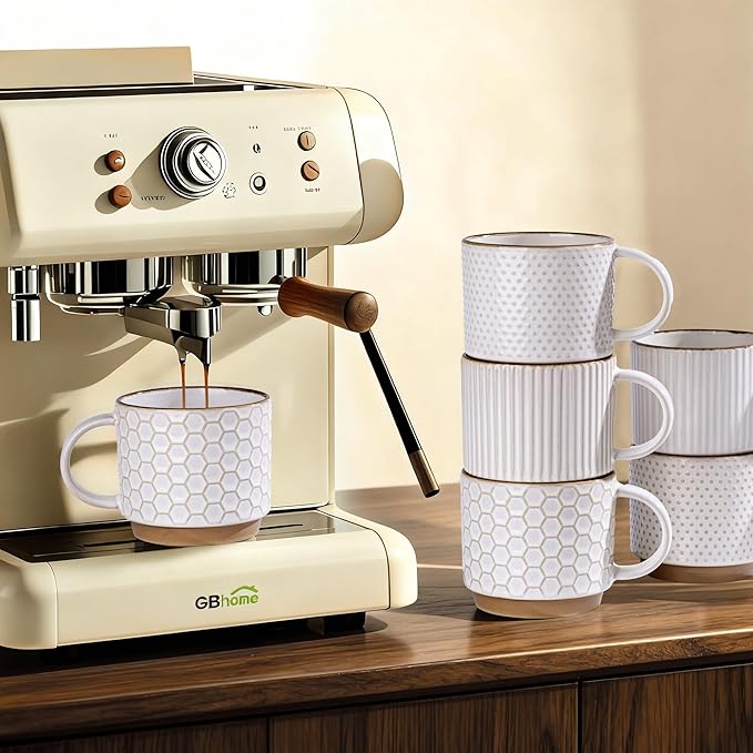 GBhome 15 OZ Stackable Coffee Mugs Set of 4, Ceramic Coffee Cups Set | 4 - Image 6