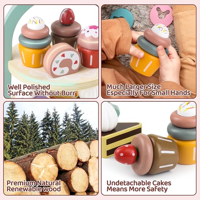 Wooden Cake Toys Tea Party Set Desserts Food Toy - Image 2