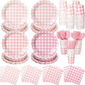 Yaomiao 168 Pcs Pink Gingham Plates and Napkins Pink Princess Party Decor by Yaomiao