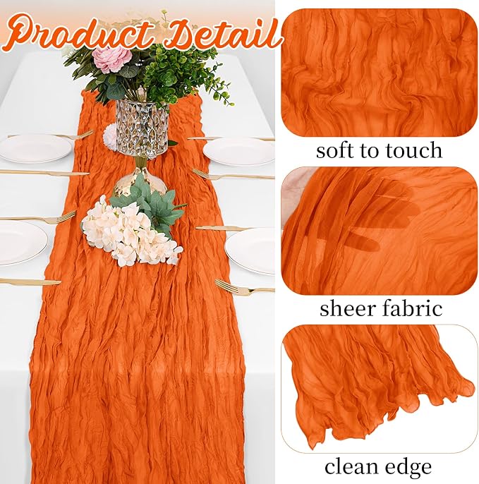 8 Pack Orange Cheesecloth Table Runners 20x120 Inch Gauze Table Runner 10FT - Image 3