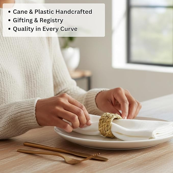 ALPHA Living HOME Rattan Napkin Rings Set of 12 - Handcrafted Cane Serviette Holders for Table Decor, Weddings, Parties, Dinners, Rustic Boho Style Napkin Rings Natural
