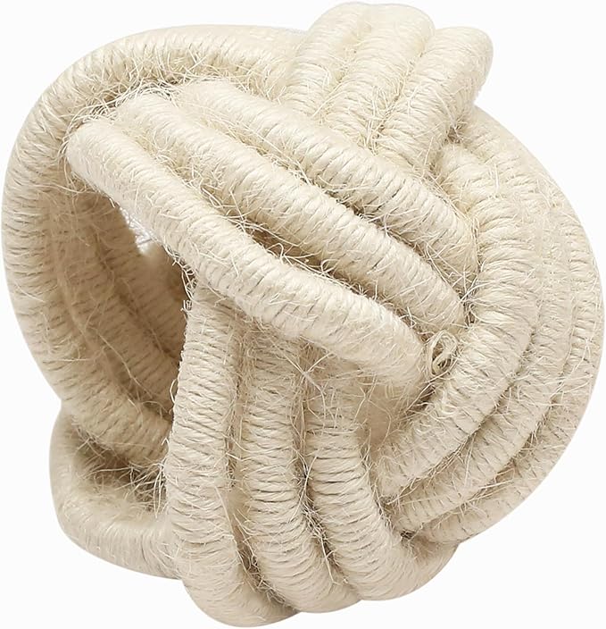 CLEENTABLE Farmhouse Napkin Ring Set of 12 - Handwoven Cotton & Jute Knot Design for Table Decor, Weddings, Dinner Parties & Everyday Dining - Decorative Adornment for Table Setting (Off White)