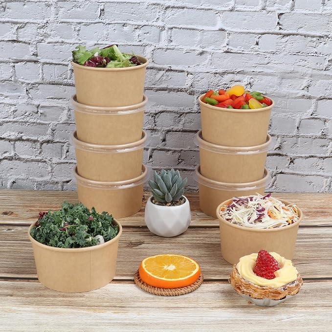 14 oz Disposable Kraft paper bowls with lids, Food containers Soup Bowls Party Supplies Treat Bowls 50 Pack